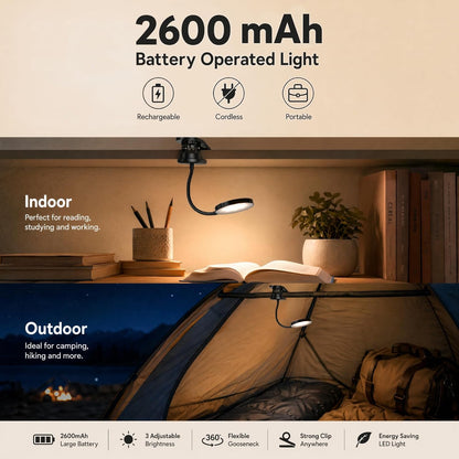 Clip on Light, Stepless Dimmable & 3 Colors Touch Control Clip On Bed Light. 2600mAh Rechargeable Reading Lights for Books in Bed, Headboard and Bedside Table Lamp, Reading Light For Dorm/Home