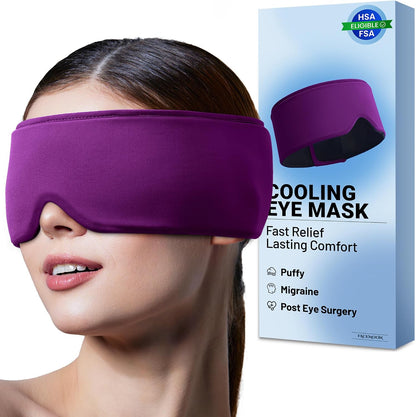 Cooling Gel Eye Mask for Puffy Eyes, Migraine & Headache Relief, Full Eye-Area Cold Compress for Eyes & Temples, FSA Eligible HSA Reusable Eye Ice Pack for Swelling & Post-Surgery Recovery