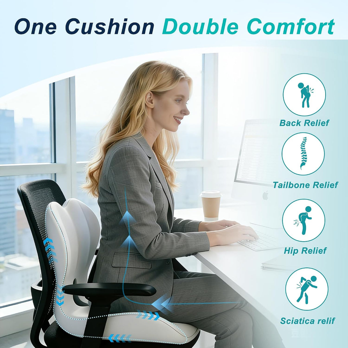 Seat Cushion for Office Chair, Ergonomic Cushion with Lumbar Support Pillow