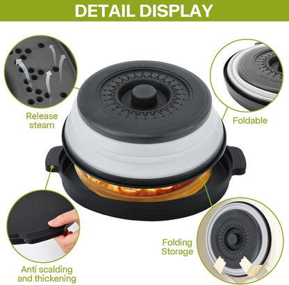 Microwave Splatter Cover for Food with Anti-Scald Base Plate and Handles, Large BPA-Free Silicone Vented Collapsible Guard Lid, Kitchen Essential Gadget for Meal Prep, 10.7 Inch(gray)