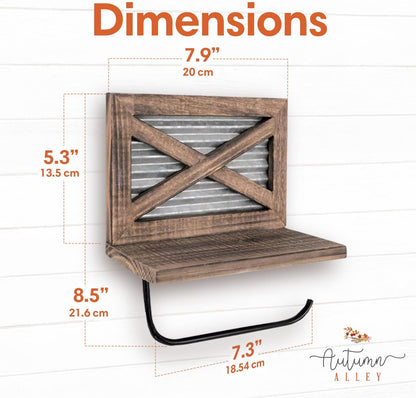 Autumn Alley Rustic Farmhouse Toilet Paper Holder with Shelf for Wipes - Rustic Farmhouse Bathroom Decor - Farmhouse Bathroom Accessories and Western Bathroom Decor Wall Mounted, Brown Wood
