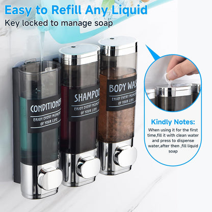 Shampoo and Conditioner Dispenser,GlintGath Shower Dispenser 2 Chamber No Drill Shampoo Dispenser for Shower Wall Mounted Shower Soap Dispenser for Bathroom Hotel,2 * 300ML,Matte Black