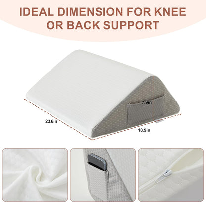 Bedluxe Knee Pillow for Back Sleeping, Leg Pillow Knee Wedge Pillow, Memory Foam Wedge Pillows for Legs Post Surgery, Triangle Pillow for Knee Support, Leg Elevation, Knees Hip Back Pain Relief, White