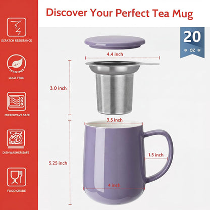 Sweese 20 OZ Porcelain Tea Mug with Infuser and Lid, Loose Leaf Tea Cup, Gifts for Tea Lover - Mint Green