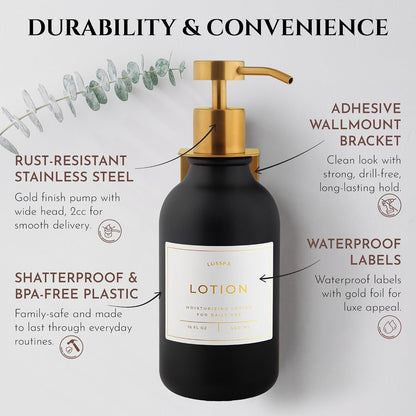 Shower Shampoo Dispenser Wall Mounted – 3 Refillable 16.9 oz Clear Bottles with Stainless Steel Pumps & No-Drill Adhesive Holders – Soap Dispenser Set for Bathroom (3 X Clear/Silver)