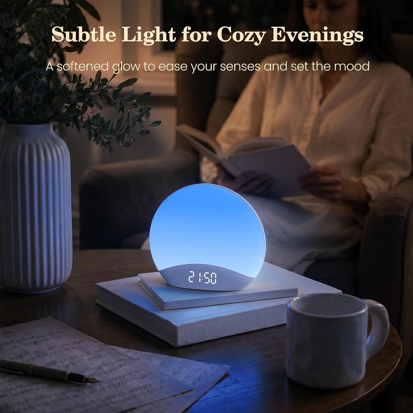REACHER Wood Grain Sunrise Alarm Clock and Sound Machine Nightlight, Digital Dimmable Clock for Bedroom, 26 Sleep Sounds, White Noise Machine for Baby, Adults, Wake Up Light Alarm Clock for Kids | Digital Dimmable Clock for Bedroom, 26 Sleep Sounds,