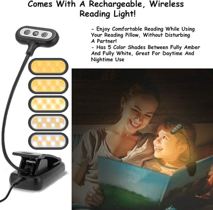 Homie Reading Pillow with Reading Light and Wrist Support, Has Arm Rests, and Back Support for Bed Rest, Lounging, Reading, Working on Laptop, Watching TV (Gray)