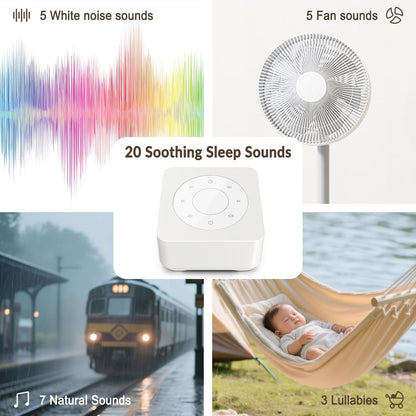 White Noise Sound Machine, Noise Machine for 20 Soothing Sounds, 2 Customizable Shortcut Buttons, Timer, Memory Function, USB-A Cable Included (Battery&Adapter NOT Included)for Baby, Kids&Adult(Black)