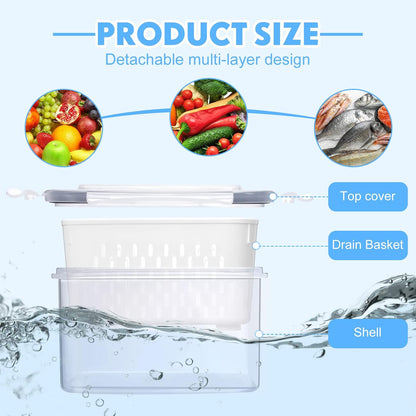 6 Pcs Fruit Storage Containers for Fridge, Food Storage Containers Berry Produce Fridge Organizer with Removable Colander Keep Fruits, Vegetable, Veggie, Meat Fresh Longer(Small, Medium, Large)