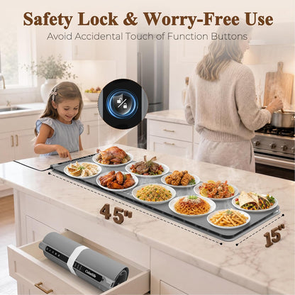 Warming Mat for Food, Electric Warming Tray with Heat-Resistant Pad-L Grey | Colorlife 6 Preset Modes, 7 Temps, 6H Timer, Child Lock, Auto-Memory, Rollable Silicone Food Warmer for Buffet, Parties