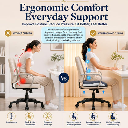 Memory Foam Ergonomic Seat Cushion for Office Chairs Pain Relief