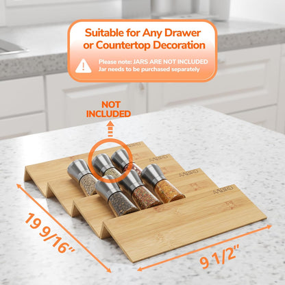 AMBIRD Bamboo Spice Drawer Organizer with Non-slip Mat,4 Tier - 2 Set Jar Spice Rack Tray From 9.5''to 19'', Seasoning Organizer for Kitchen,Cabinet,Drawers,Countertop