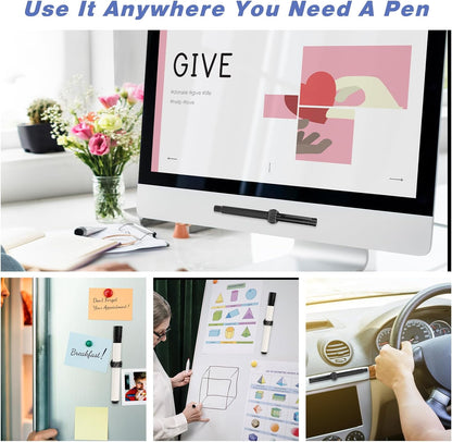 Giantree 6 Pcs Metal Manganese Steel Pen Holder Clips, Self-adhesive Pen Holder with Adjustable Spring Loop Suitable for All Pen Markers, Ideal for Refrigerator Workshop Office Bulletin Board(Black)