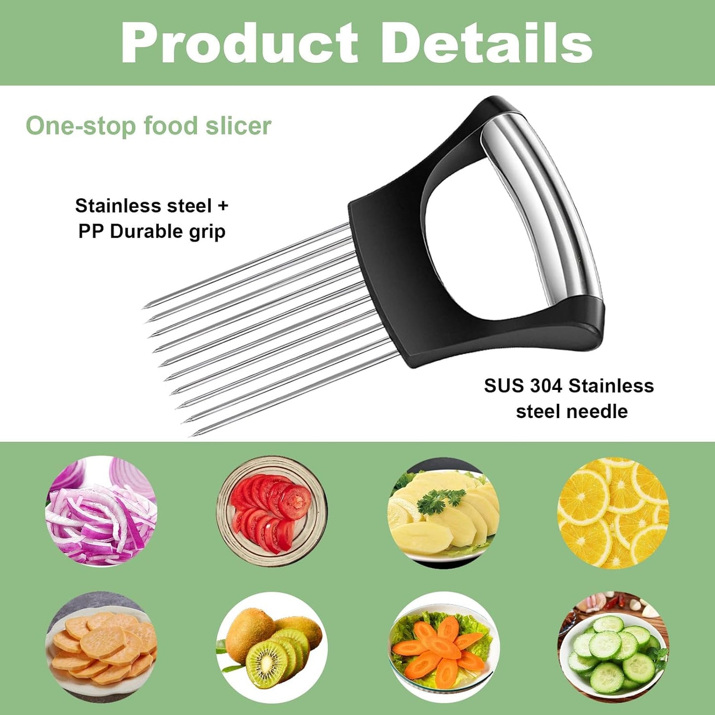 Stainless Steel Onion Holder for Slicing & Crinkle Cutter, for Home Kitchen | Onion Slicer Holder, Crinkle Cutter, French Fry & Vegetable Cutter for Potatoes, Lemon and Tomatoes, Ergonomic Handle