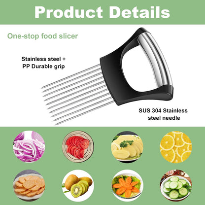 Stainless Steel Onion Holder for Slicing & Crinkle Cutter, for Home Kitchen | Onion Slicer Holder, Crinkle Cutter, French Fry & Vegetable Cutter for Potatoes, Lemon and Tomatoes, Ergonomic Handle