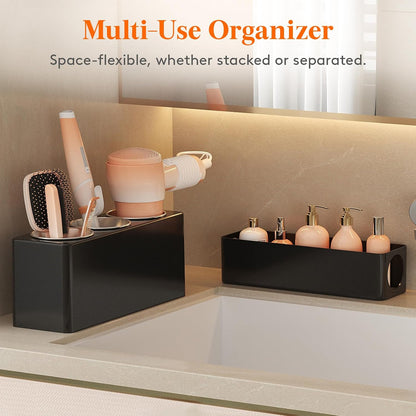 Lifewit Hair Tool Organizer Dryer Holder Countertop with 4 Cups, Black | 4 Stainless cups Tools Organizer, Acrylic body Hair Product Storage for Curling Iron, Brush, Straightener, Bathroom