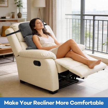 JZHLLA Recliner Neck and Lumbar Support, Shredded Foam Filling Back Rest Cushion with Adjustable Headrest for Pain Relief Lumbar Support Pillow for Recliner Office Chairs Sofa Couch