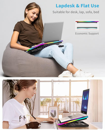 KeiBn Upgarde Laptop Cooling Pad, RGB Lights Laptop Cooler 6 Fans for 15.6-17.3 Inch Laptops, 7 Height Stands, 10 Modes Light, 2 USB Ports, Desk or Lap Use (A8,Blue)