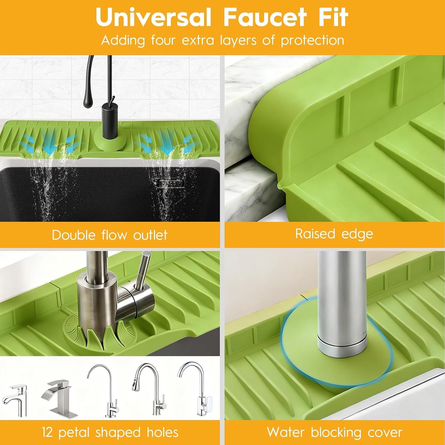 16" Silicone Faucet Mat for Kitchen Sink of The Lastest, Beige | 8° Slope Fast Self-draining, Kitchen Sink Water Splash Guard, Behind Faucet Draining Mat, for Bathroom Kitchen Sink Area