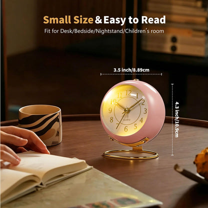 Analog Alarm Clock, Retro Small Desk Clock with Night Light, Backlight Cute Simple Design, Silent Non-Ticking, Battery Powered, Clock for Bedroom,Travel,Kitchen,Bedside Desktop Decor