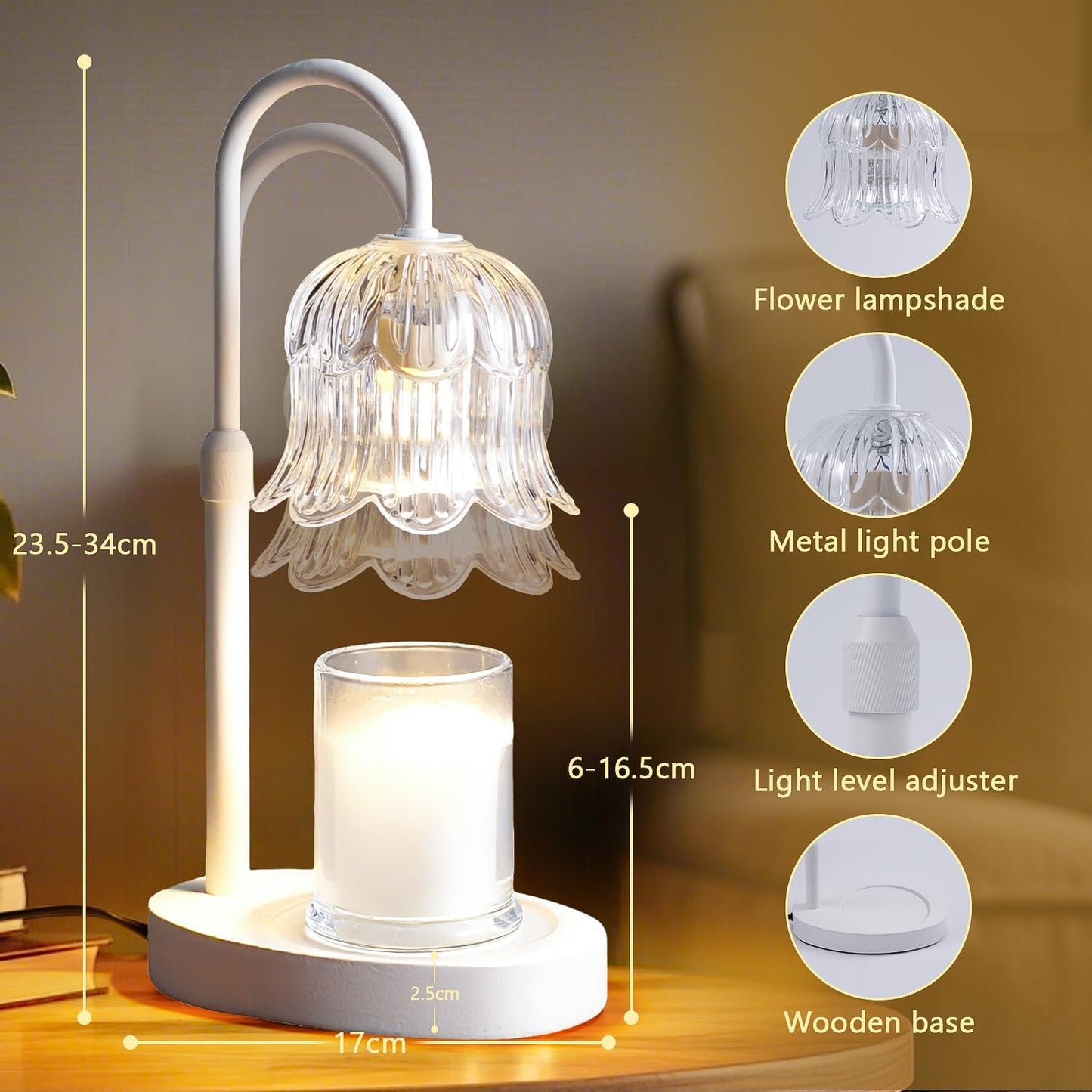 CRMILL Candle Warmer Lamp Electric Timer - Candles Warming Light Height Adjustable Dimmable Warmers Flower Lamps No Flame Heat Warm Melt Wax Jar Modern Home Decor Table Lights for Home Living Bedroom