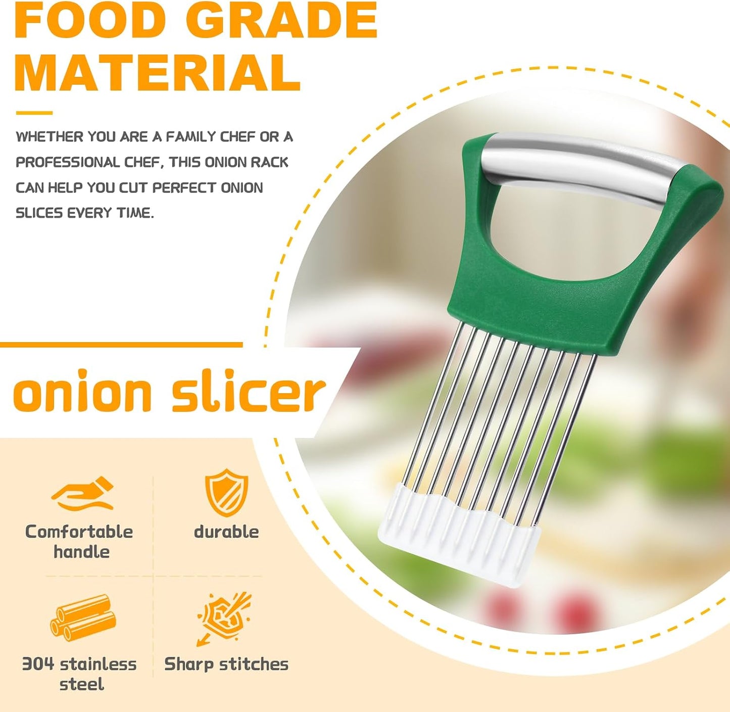 Stainless Steel Onion Holder for Slicing,Onion Slicer Holder,Kitchen Gadget | Green Onion Slicer Holder, Onion Cutter for Slicing of Onions, Tomatoes, Avocados, Eggs and Other Vegetables
