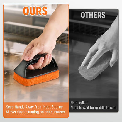 Grill Brick for Cleaning Flat Top, Heavy Duty Grill Stone Griddle Brick | Pumice Grill Cleaning Brick with Handle & Scraper, Griddle Cleaner for Removing Stubborn Grease, Rust (5 PCS)