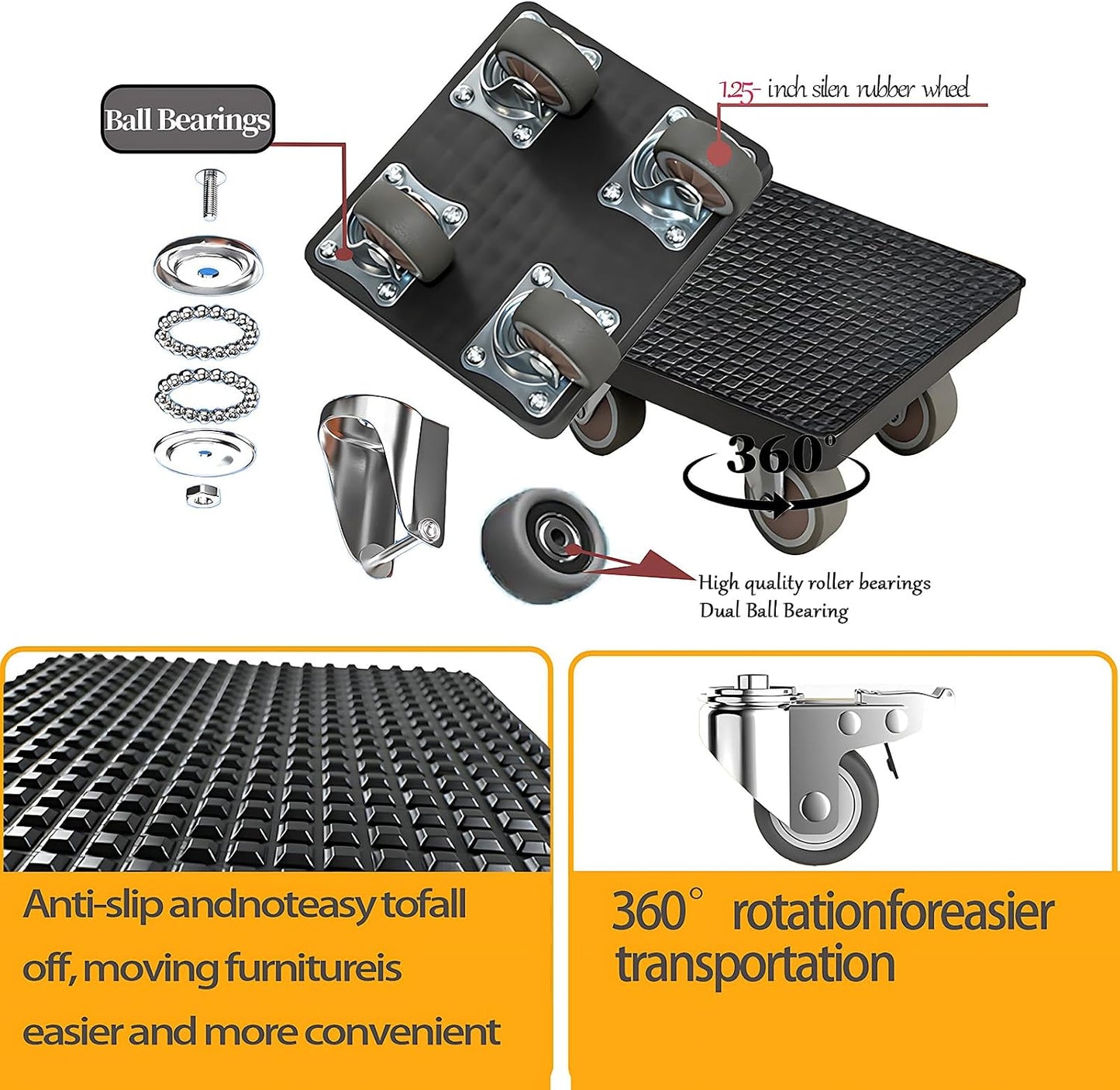 New Upgrade Furniture Sliders Furniture Movers with 4 Wheels, Furniture Lift Mover Tool Set with 360° Rotatable, Furniture Dolly for Moving Heavy Duty Sofa, Bed, Maximum Load 850LBS