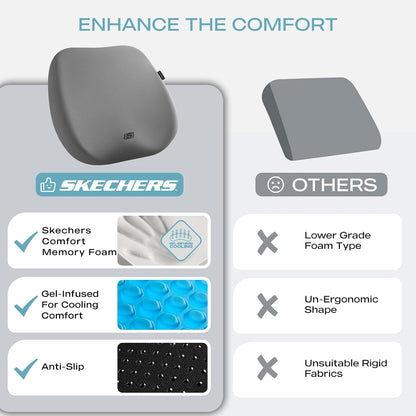 Skechers Seat Cushion Premium Gel & Memory Foam-Office Chair Cushion for Tailbone Pain Relief,Butt Pillow for Office Chair,Car seat Cushion,Long Sitting Office Workers,and Car Drivers,Black