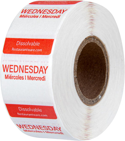 Restaurantware RW Smart 1 Inch x 1 Inch Food Rotation Labels 500 Dissolvable Food Safety Labels - Premium Trilingual Orange Paper Day Of The Week Labels For Food Storage Or Prep Saturday