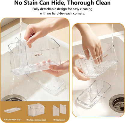 MOPMS Toothbrush Holders for Bathrooms with 5 Slots Adjustable Dividers | Electric Tooth Brush and Toothpaste Holder with Drain Tray for Easy Clean, Wall Mounted & Countertop Organizer for Shower