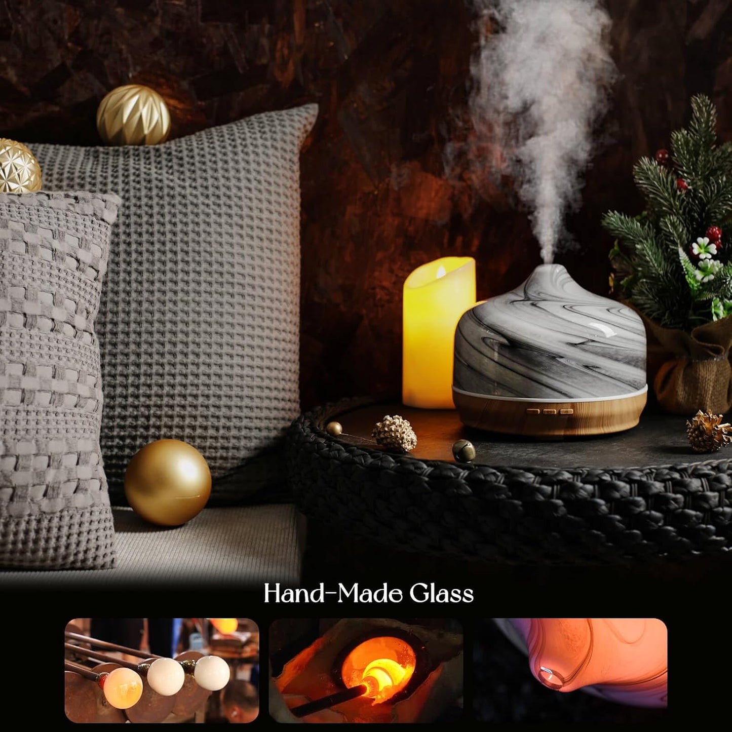 Porseme 500ml Glass Essential Oil Diffuser Aromatherapy Ultrasonic Cool Mist Humidifier 15-21 Running Hours Waterless Auto-Off Air Diffusers for Sleeping Yoga Working Spa(Light Blue)