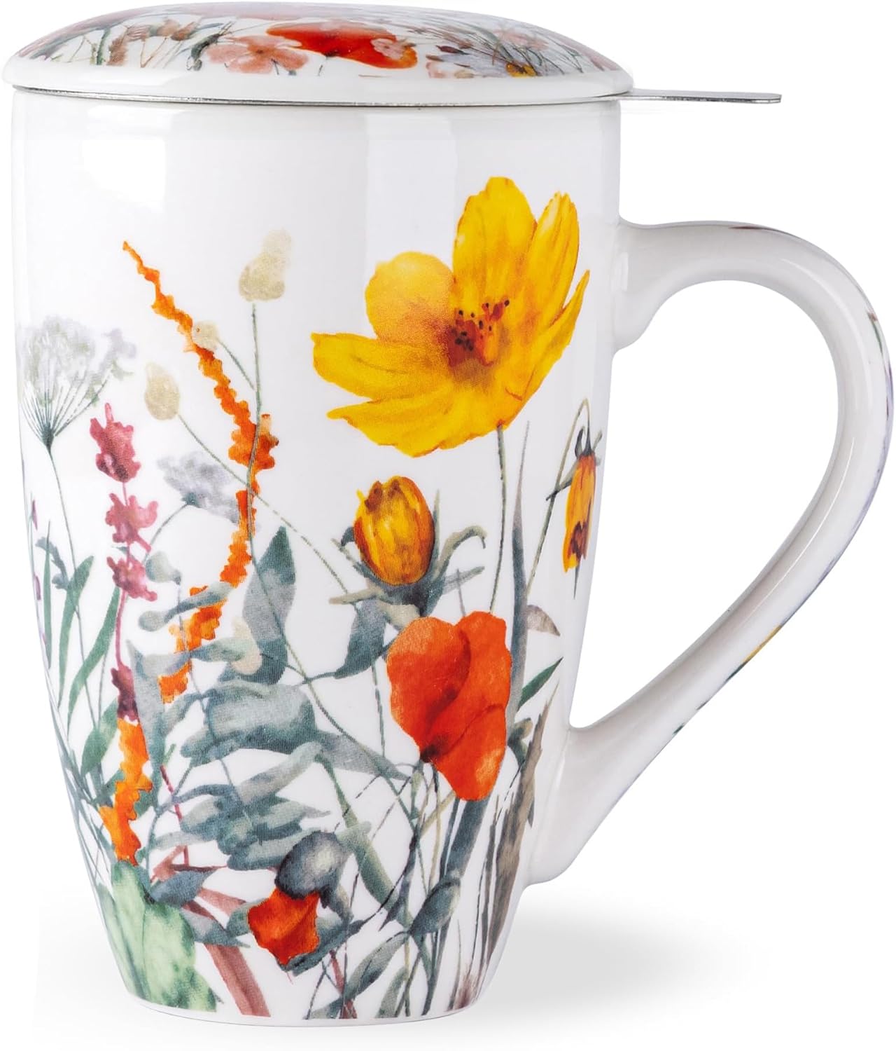 AmorArc Tea Cup With Infuser and Lid, 18oz Loose Leaf Tea Mug With Steeper | Porcelain Tea Mug With Infuser and Lid, Strainer Tea Cup for Tea Lovers, Home & Office, Housewarming Birthday Gift
