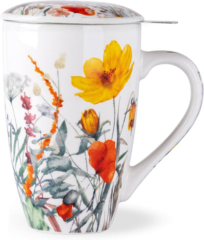 AmorArc Tea Cup With Infuser and Lid, 18oz Loose Leaf Tea Mug With Steeper | Porcelain Tea Mug With Infuser and Lid, Strainer Tea Cup for Tea Lovers, Home & Office, Housewarming Birthday Gift