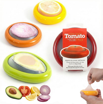 Generic Silicone Fruit And Vegetable Containers For Fridge,Reusable Holder For Food Storage,Fresh Stretch Pods For Food Saver (Green,Red,Yellow,Brown), FDPOD-02