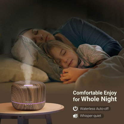 Homeweeks 300ml Essential Oil Diffuser, Quiet Aromatherapy Mist Diffusers for Essential Oils, Wood Grain, Ultrasonic, Remote Control, Timer, 7 Colors Light for Bedroom (300ml)