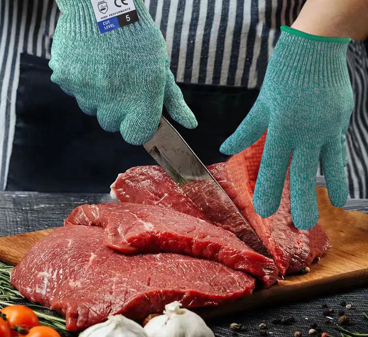 Cutting Gloves, Food Grade Level 5 Protection, Safety Kitchen Cut Gloves for Oyster Shucking, Fish Fillet Processing, Mandolin Slicing, Meat Cutting and Wood Carving. (Violet-Medium 2 Pairs)