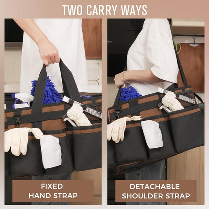 SCAVATA Wearable Cleaning Caddy, Cleaning Caddy Supplies Organizer with Handle & Shoulder Straps for Housekeepers, Under Sink & Car Cleaning Tool Organizers Bag with 4 Foldable Divider (NavyBlue)