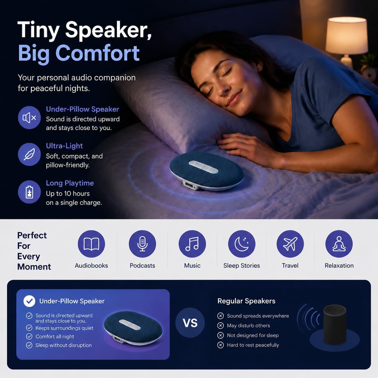 Pillow Speaker for Sleeping, Mini Bluetooth Under Pillow Speaker