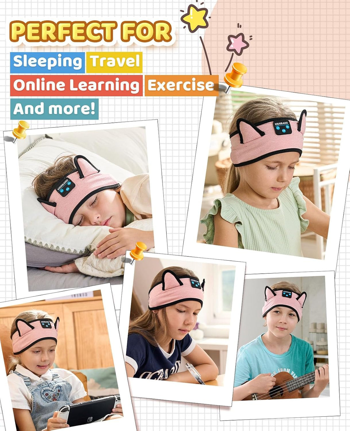 KIDSBAND Kids Bluetooth Headphones, Sleep Headband [Wireless & Wired Playback 2in1] Foldable Headphones for School/Travel/Tablet/Sleep
