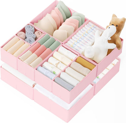 Drawer Organizer Clothes, 10 Pack Dresser Organizer for Baby Clothes, Underwear, Sock- Foldable Closet Organization and Storage Dividers Bins for Nursery, Bedroom (Beige)