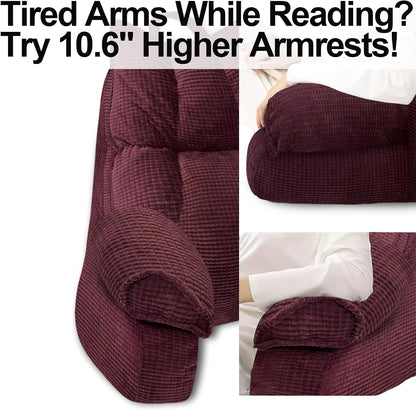 Reading Pillow for Bed with Arms, Back Support, Memory Foam（Grey Black） | Reading Pillow for Bed with High Arm Rests, Back Support Pillow for Sitting Up, Shredded Memory Foam for Reading, TV & Gaming