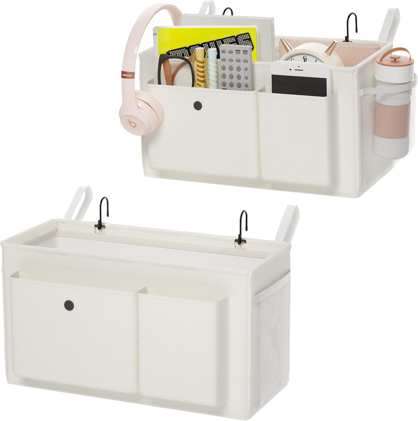 Bedside Caddy Bedside Storage Hanging Organizer for Bunk Dorm Bed Rail | Bed Caddy with Hooks, Top Bunks and Dorm Essentials for Water, Tissues, Tablets, Books, Phones, Remotes and Other Necessories
