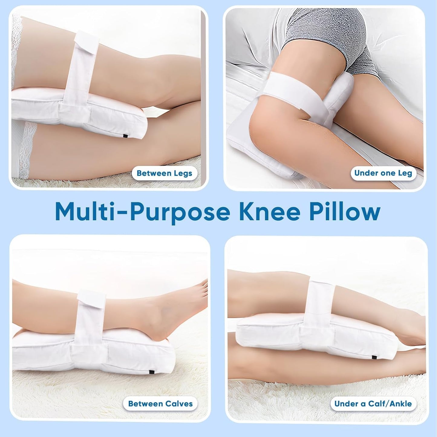 Knee Pillow with Adjustable Securing Strap for Side Sleepers | Fully Supports Knees & Thighs, Leg Support with Soft Strap, Aligns Spine, For Side Sleeping Between Legs, Orthopedic Relief
