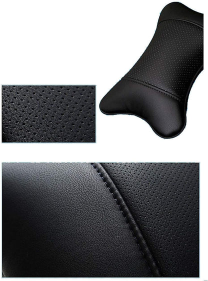 2 Packs Car Neck Pillows, Dual-Side PU Leather Car Headrest with Fiber Filling, Universal Soft Neck Support Pillow for Car, Home & Office (Black)