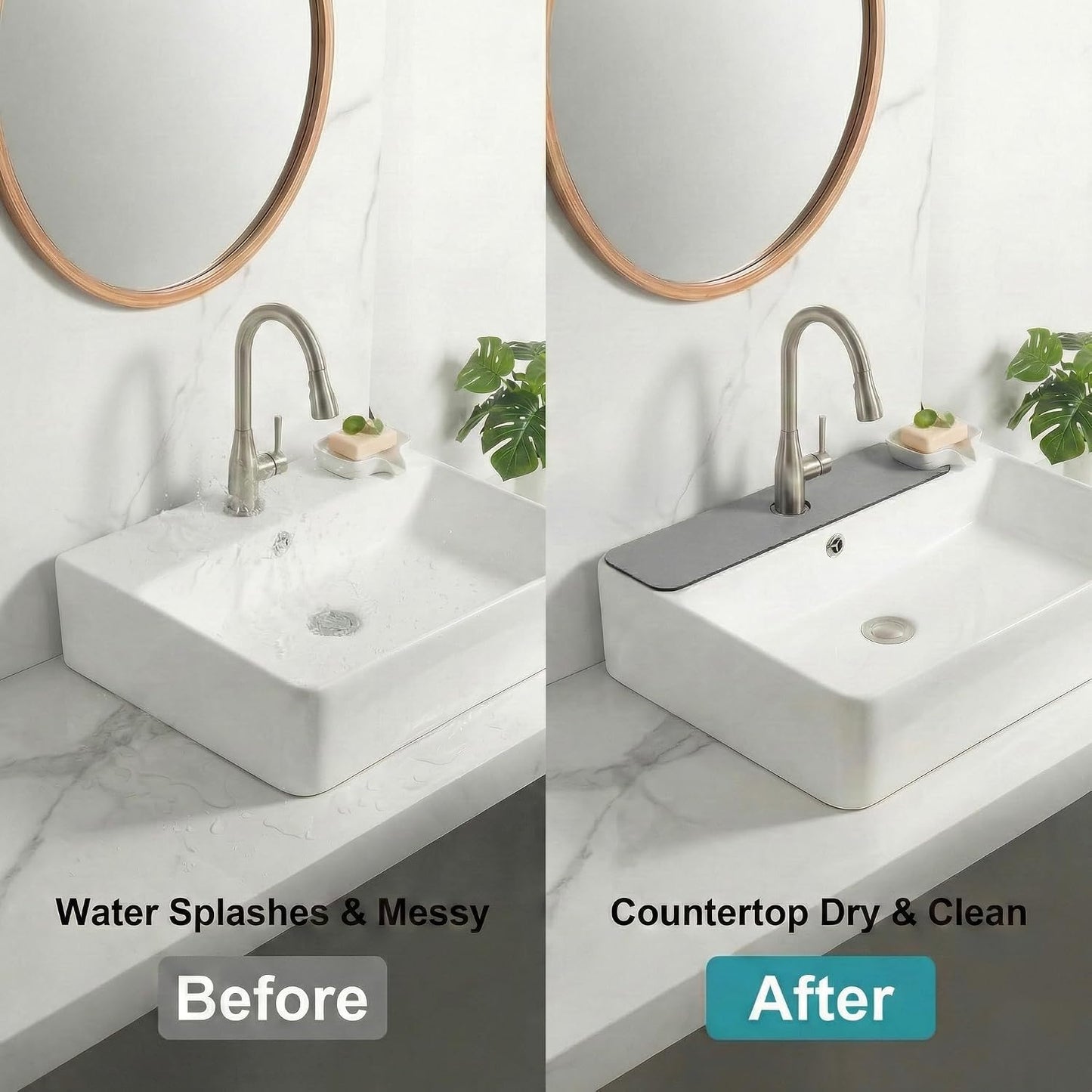 Cuttable Kitchen Sink Faucet Mat: 30" Lx5.5 W Splash Guard with Center Hole | Customizable Absorbent Non-slip Fabric Rubber Mat, Cut to Fit 2,3,4 Holes Irregular Sink with Soap Dispenser Air Gap