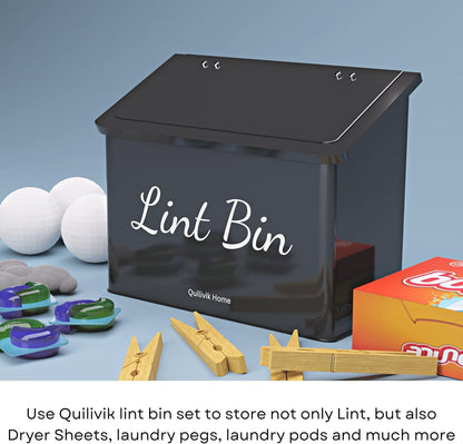 Metal Magnetic Lint Bin With Lid For Laundry Room Decor With Small Lint Holder Bin| Metal Box| Lint Holder Bins for Organzation (White, Small)