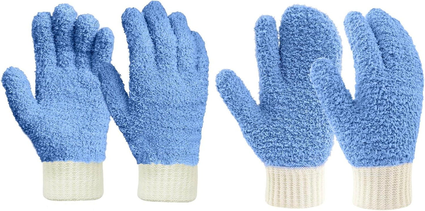 MIG4U Microfiber Dusting Gloves House Cleaning Glove for Blinds, Windows, Shutters, Furniture, and Car, Reusable Lint-Free Blue 1 Pair S/M