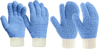 MIG4U Microfiber Dusting Gloves House Cleaning Glove for Blinds, Windows, Shutters, Furniture, and Car, Reusable Lint-Free Blue 1 Pair S/M
