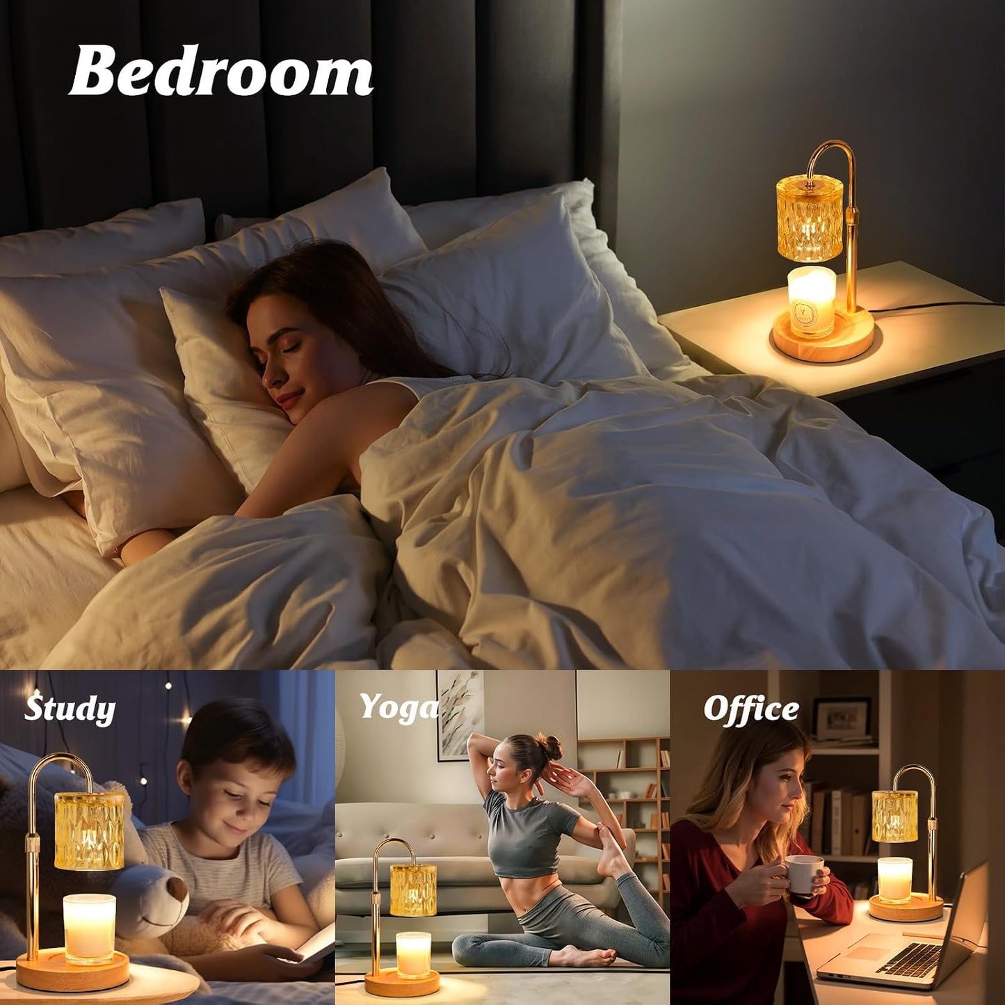 HAIDOLIANG Blue Candle Warmer Lamp with Timer and Dimmer | Height and Brightness Adjustable,Glass Electric Wax Warmer with 2 Bulbs for Women Gifts, Home Decor for Scented Jar Candles